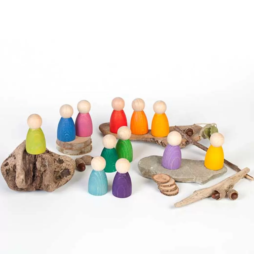 Grapat Wooden Figures>12 Rainbow Nins - Wooden Peg People