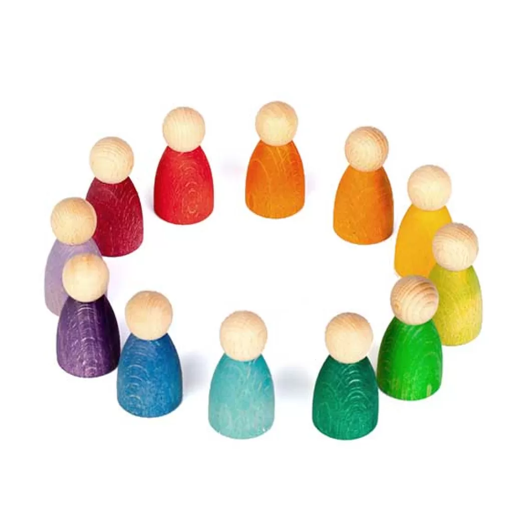 Grapat Wooden Figures>12 Rainbow Nins - Wooden Peg People