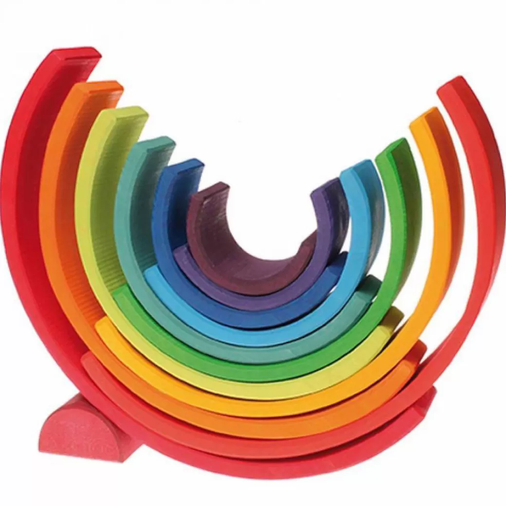 Grimm's Spiel & Holz Rainbow Tunnels>12-Piece Wooden Rainbow Stacking Tunnel