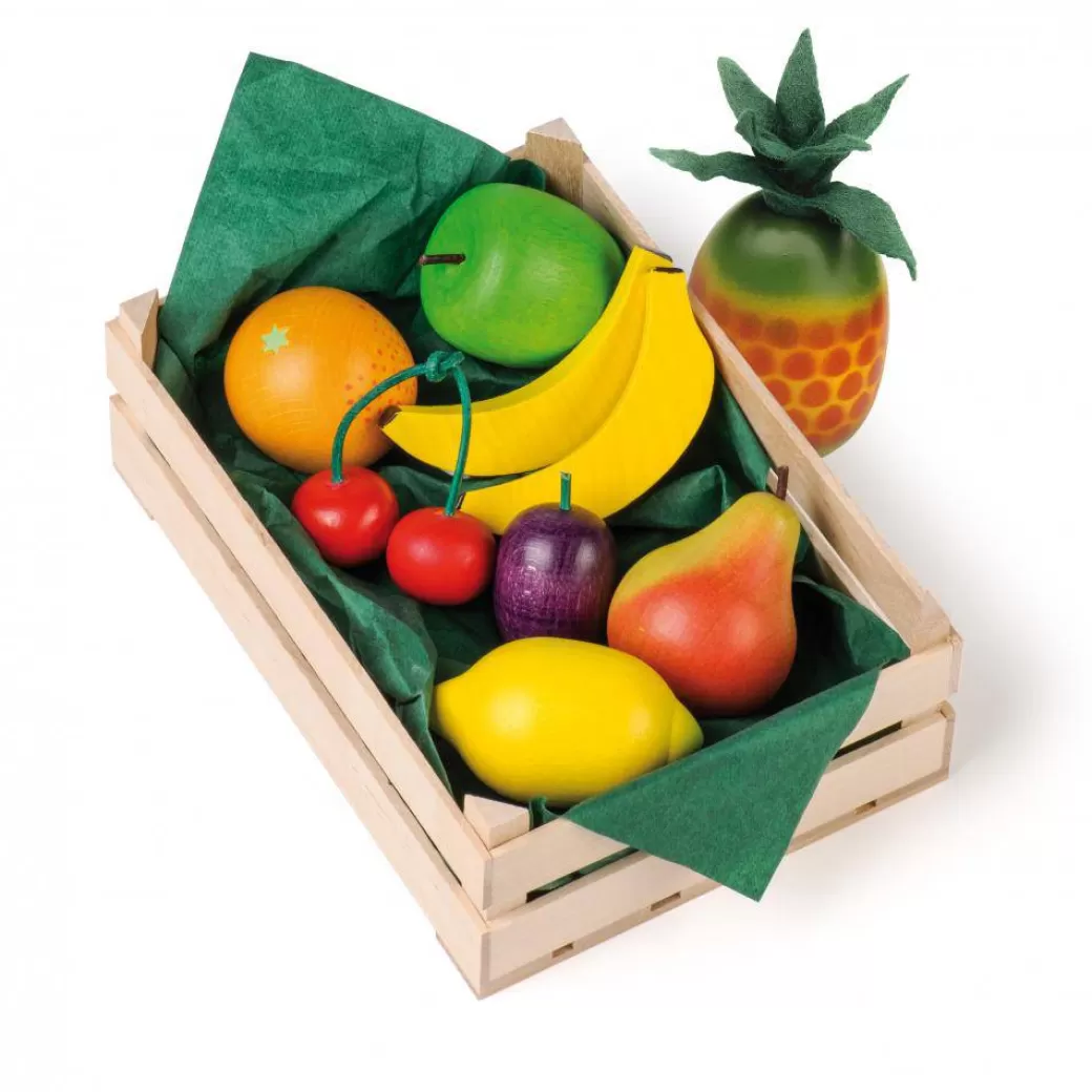 Erzi Kitchen & House Play>Assorted Wooden Fruit In Crate