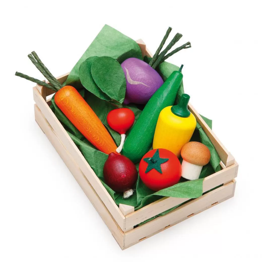 Erzi Kitchen & House Play>Assorted Wooden Vegetables In Crate