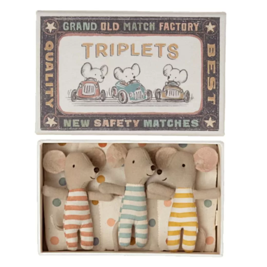 Maileg Stuffed Animals>Baby Triplet Mice In A Matchbox