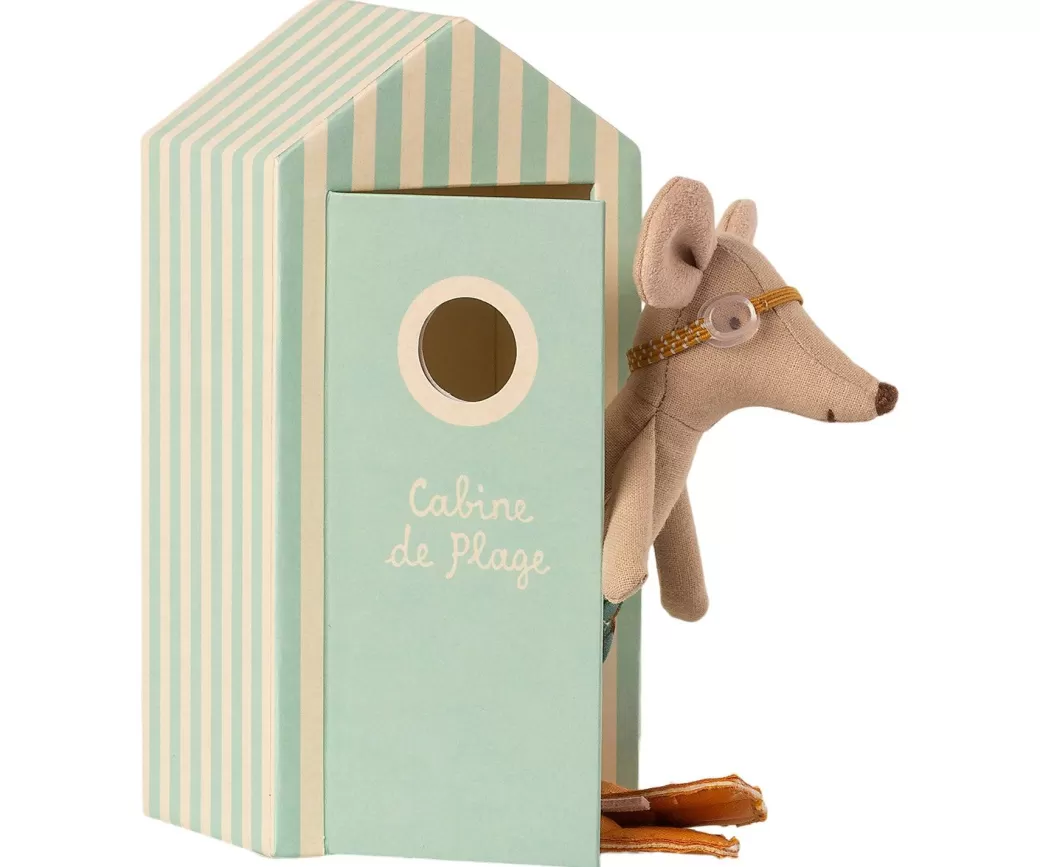 Maileg Stuffed Animals>Big Brother Mouse In A "Cabin De Plage" Cabana