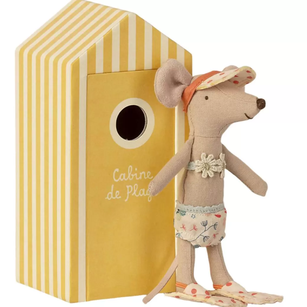 Maileg Stuffed Animals>Big Sister Mouse In A "Cabin De Plage" Cabana