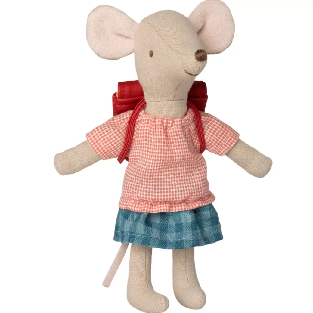 Maileg Stuffed Animals>Big Sister Tricycle Mouse With A Backpack - Red