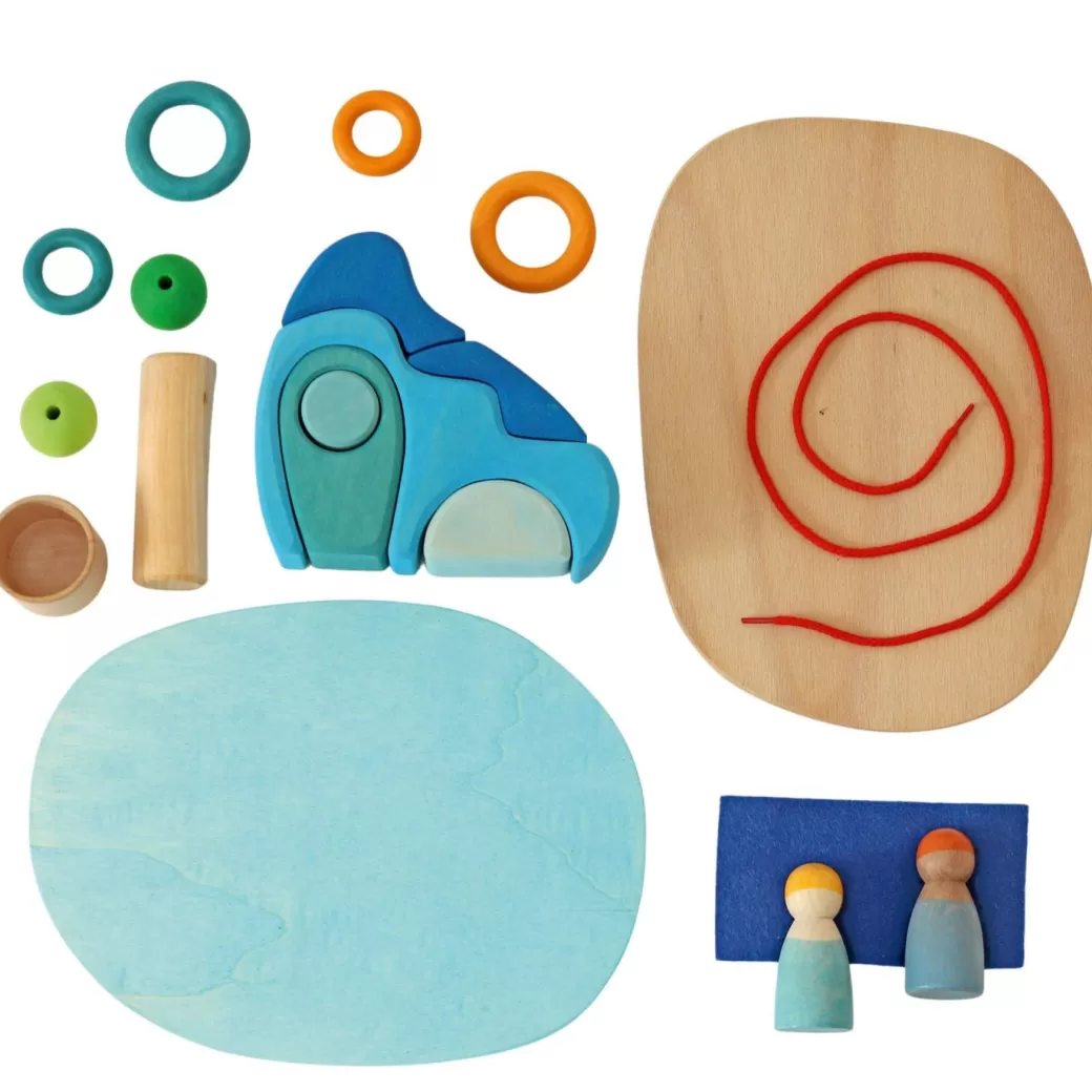 Grimm's Spiel & Holz Wooden Blocks>By The Water - Wooden Small World Play Set