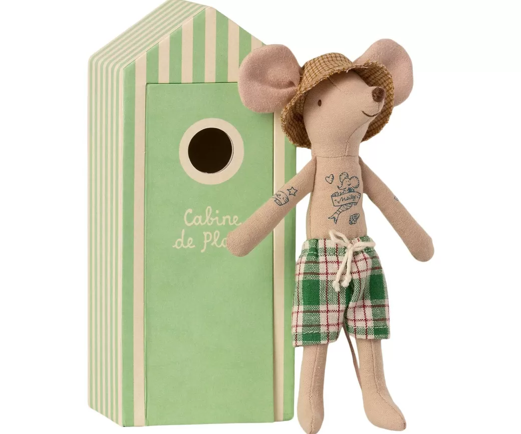 Maileg Stuffed Animals>Dad Mouse In A "Cabin De Plage" Cabana