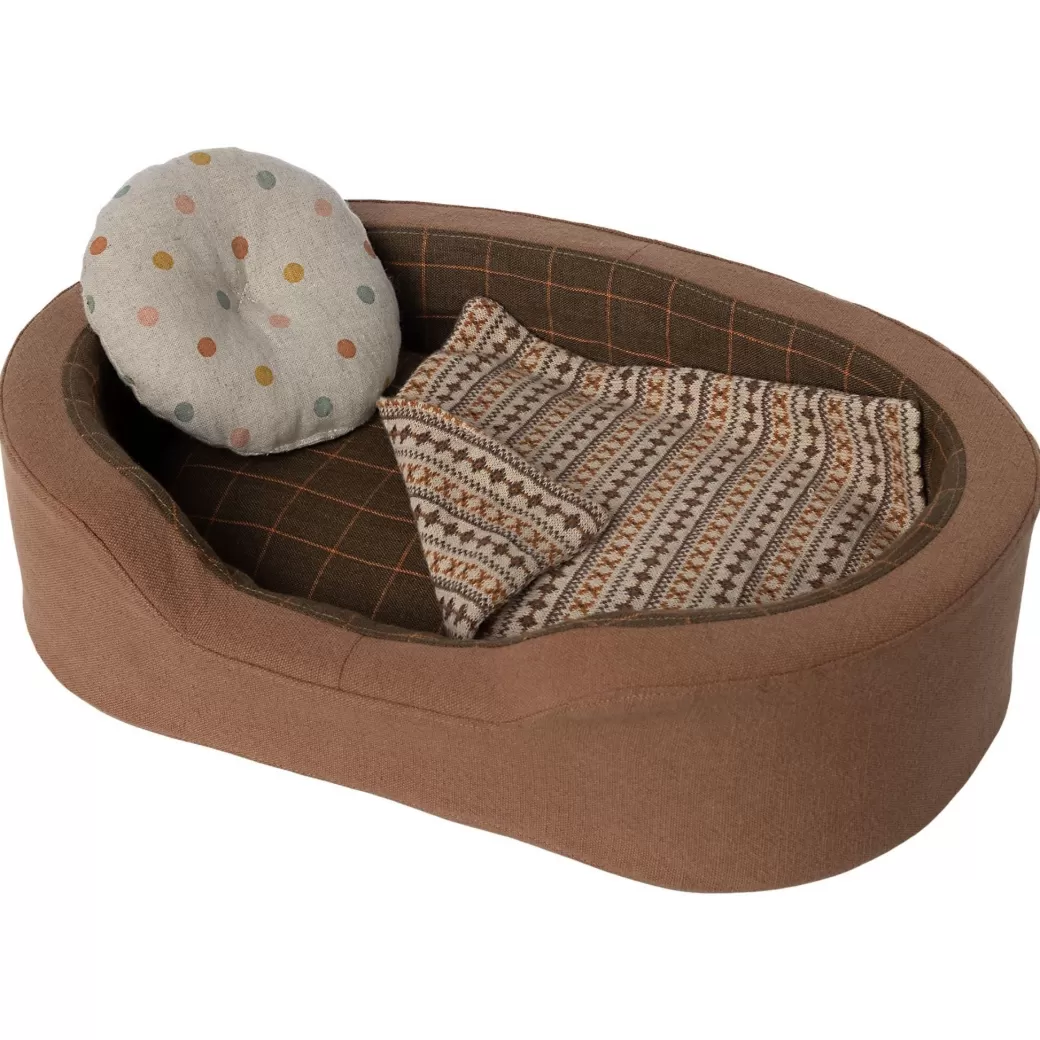 Maileg Stuffed Animals>Dog Bed And Blanket - Brown