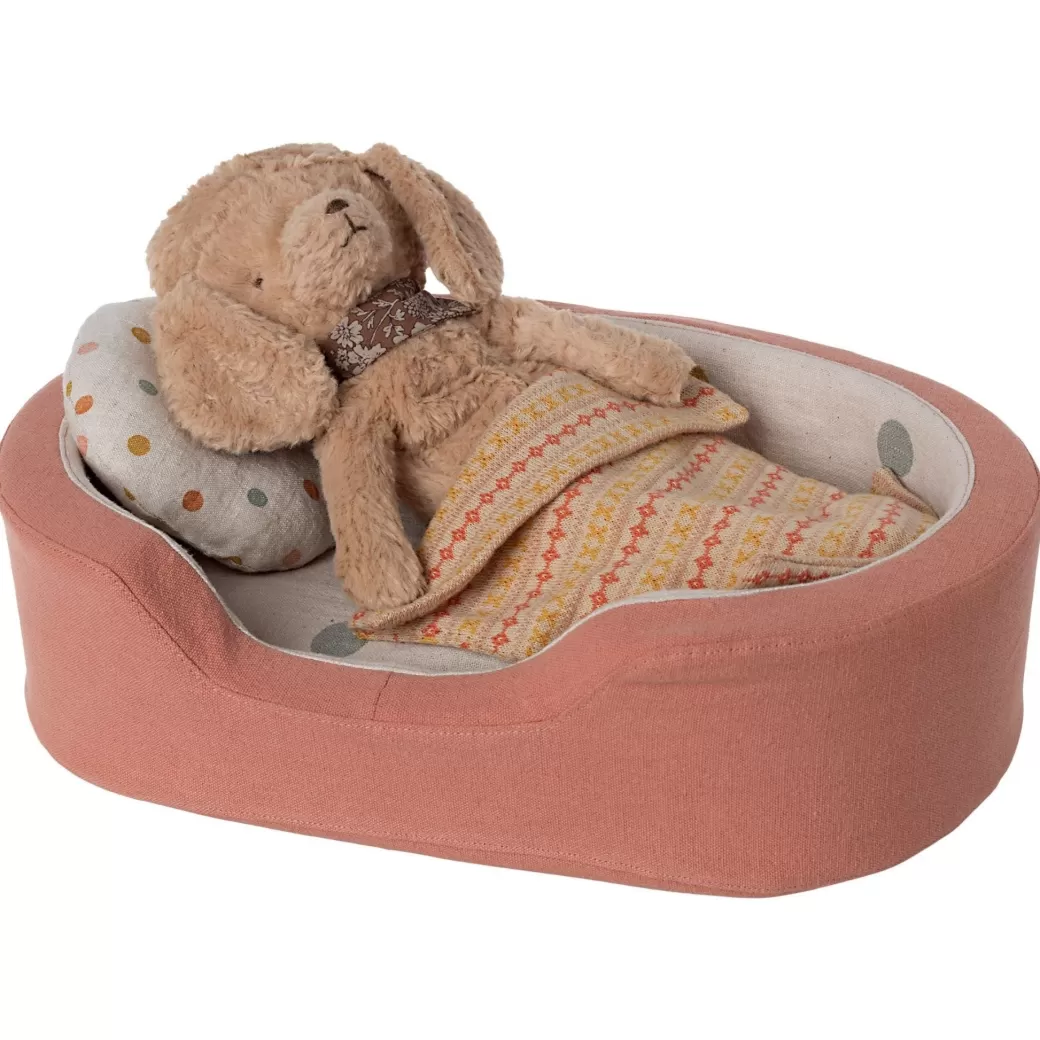 Maileg Stuffed Animals>Dog Bed And Blanket - Coral