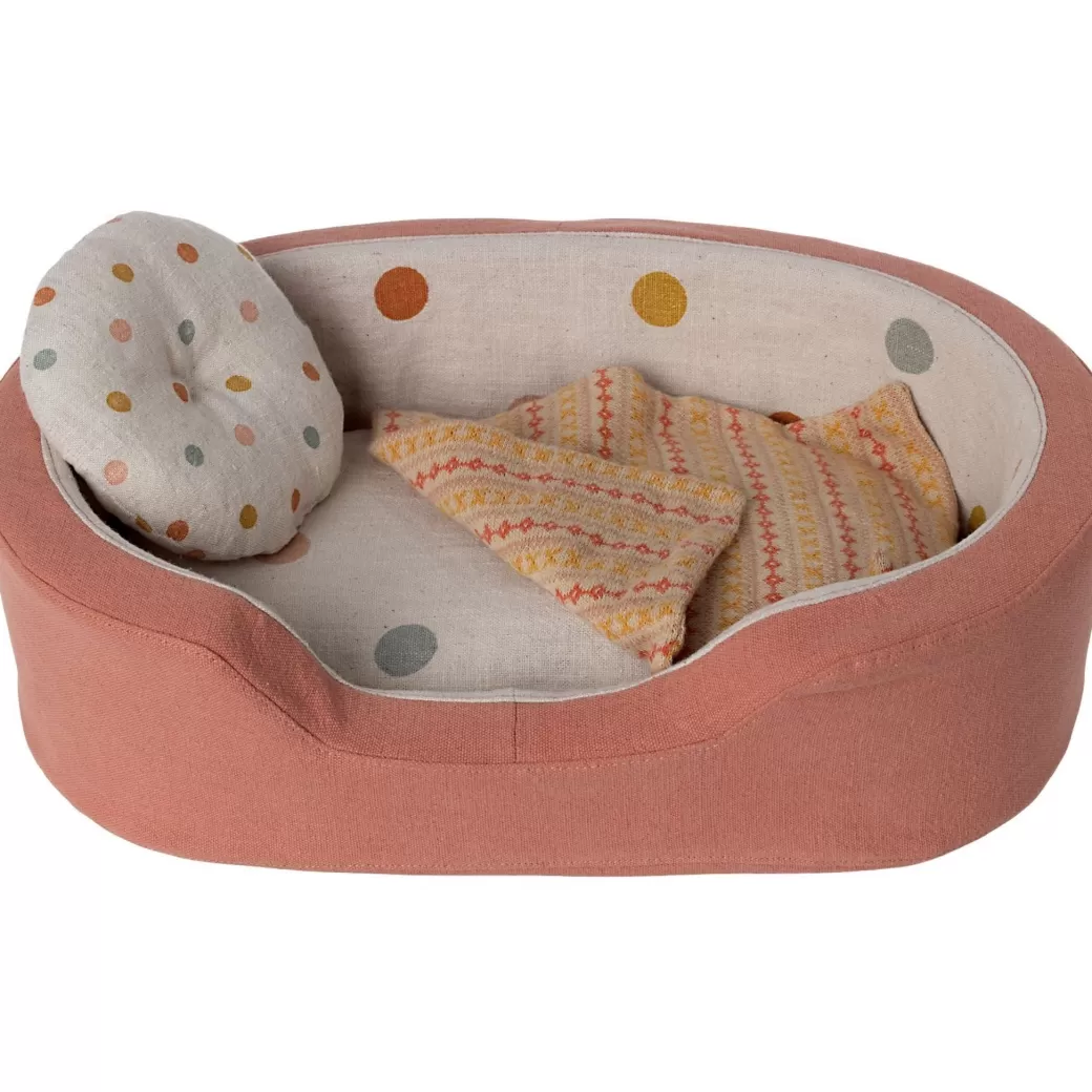 Maileg Stuffed Animals>Dog Bed And Blanket - Coral