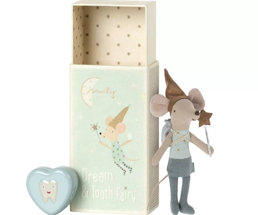 Maileg Stuffed Animals>Dream & Tooth Fairy Mouse In Blue Box