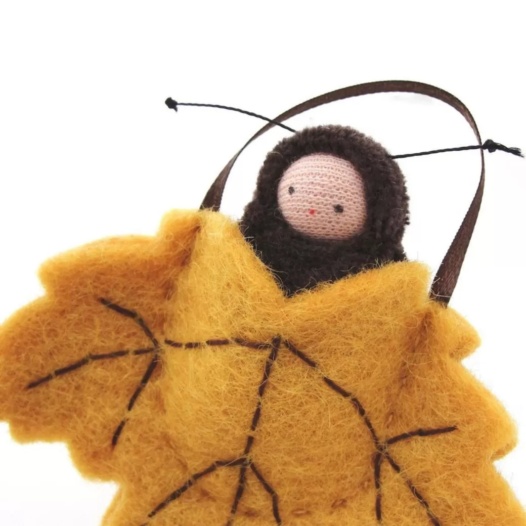 Fairyshadow Waldorf Dolls>Gold Felt Leaf Caterpillar Pocket Doll