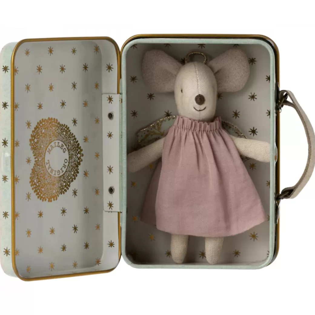 Maileg Stuffed Animals>Guardian Angel Mouse In A Suitcase