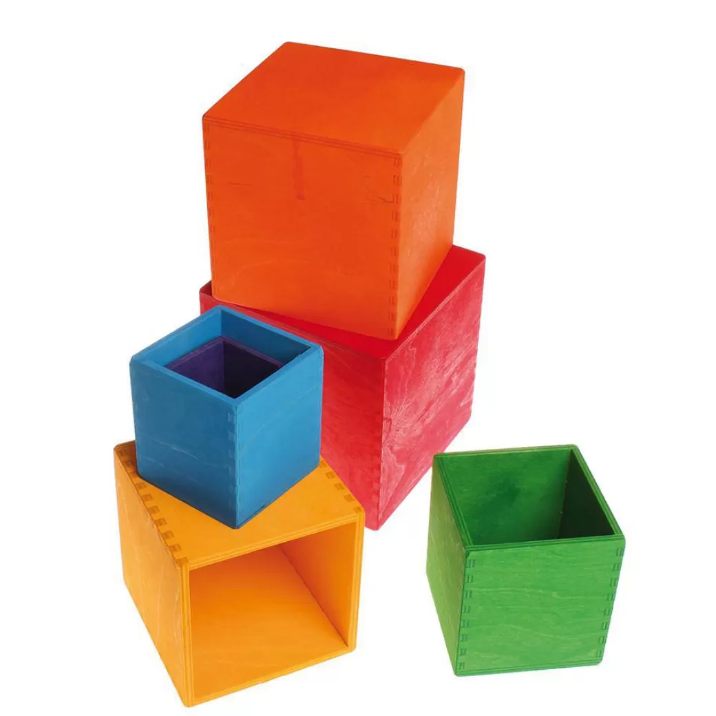 Grimm's Spiel & Holz Early Learning>Large Rainbow Wooden Nesting Cubes