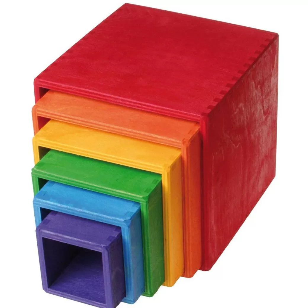 Grimm's Spiel & Holz Early Learning>Large Rainbow Wooden Nesting Cubes