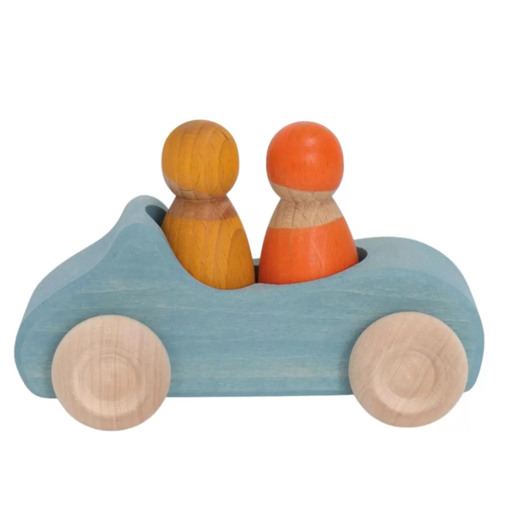 Grimm's Spiel & Holz Wooden Figures>Large Wooden Convertible Car - Blue