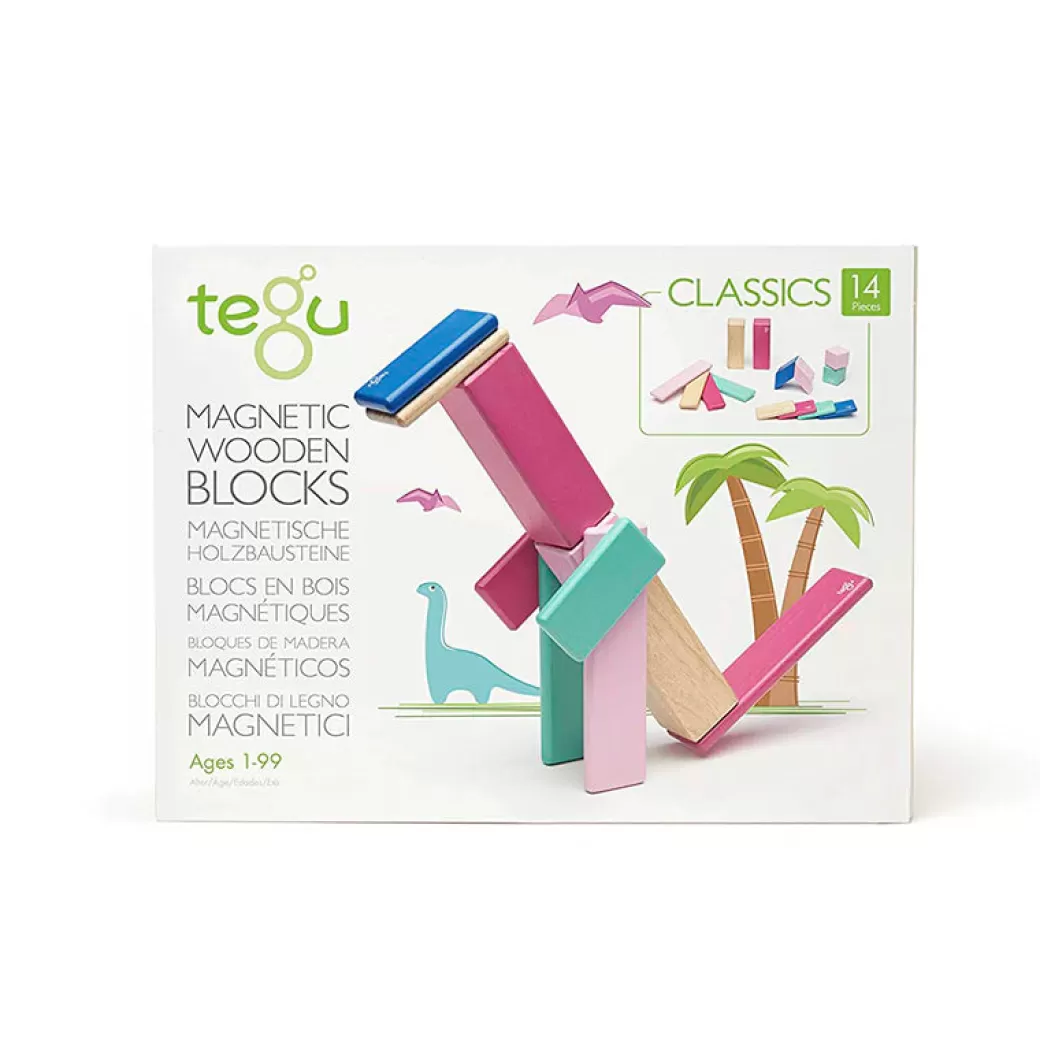 Tegu Magnetic Blocks>Magnetic Wooden Blocks - 14 Piece Set - Blossom