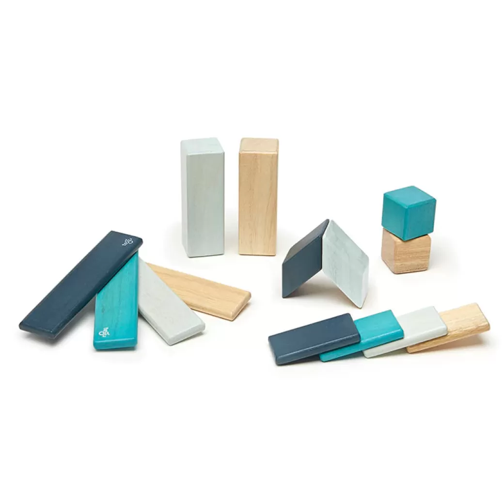 Tegu Magnetic Blocks>Magnetic Wooden Blocks - 14 Piece Set - Blues