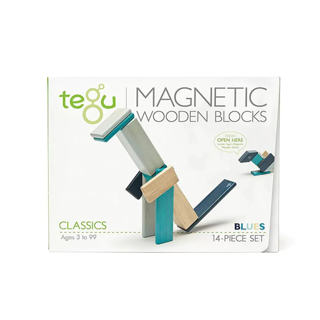 Tegu Wooden Blocks>Magnetic Wooden Blocks - 14 Piece Set - Blues