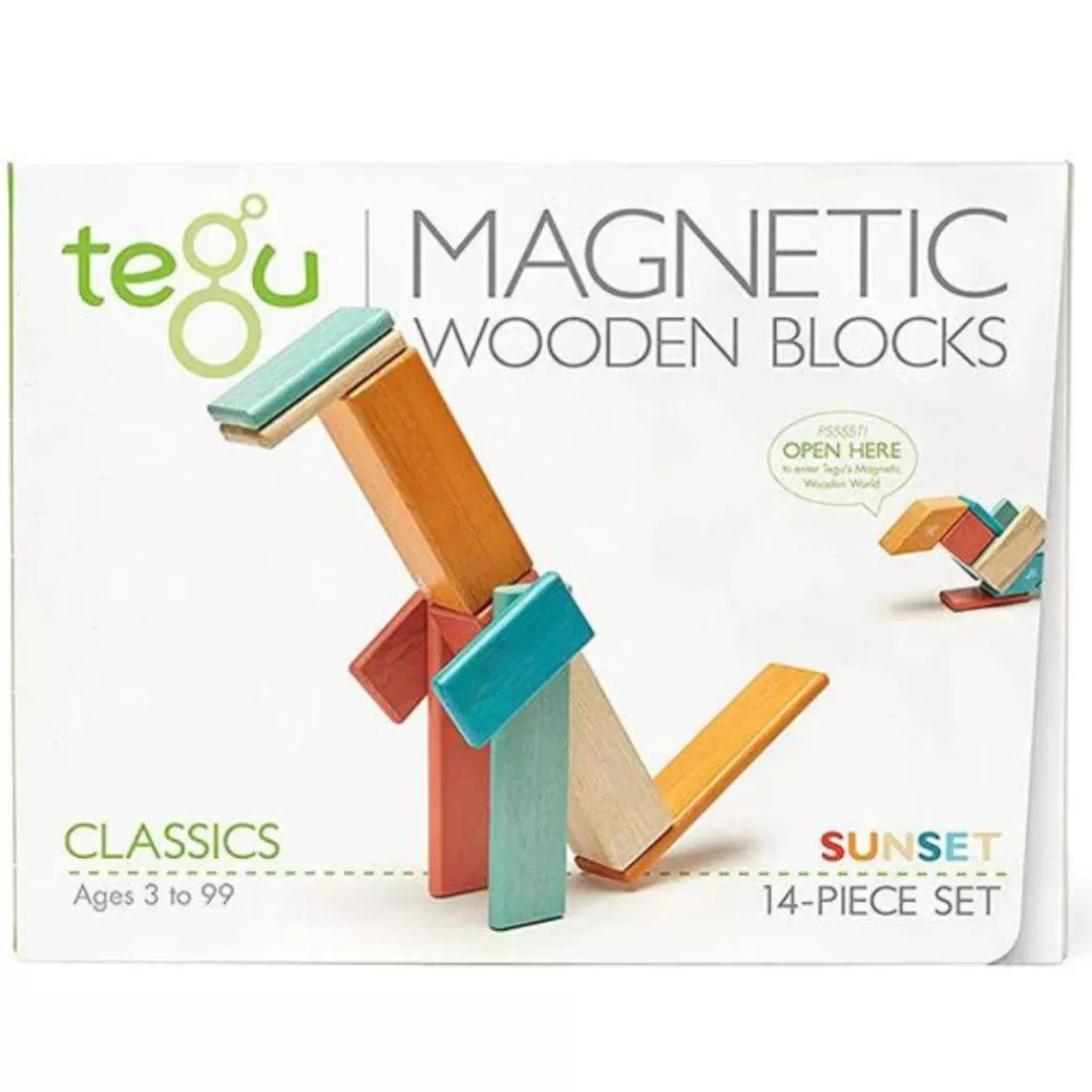 Tegu Magnetic Blocks>Magnetic Wooden Blocks - 14 Piece Set Sunset