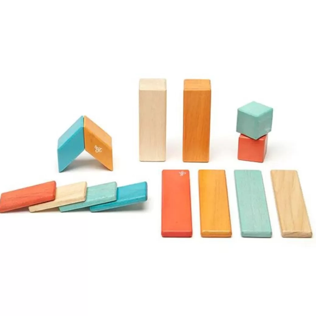 Tegu Magnetic Blocks>Magnetic Wooden Blocks - 14 Piece Set Sunset