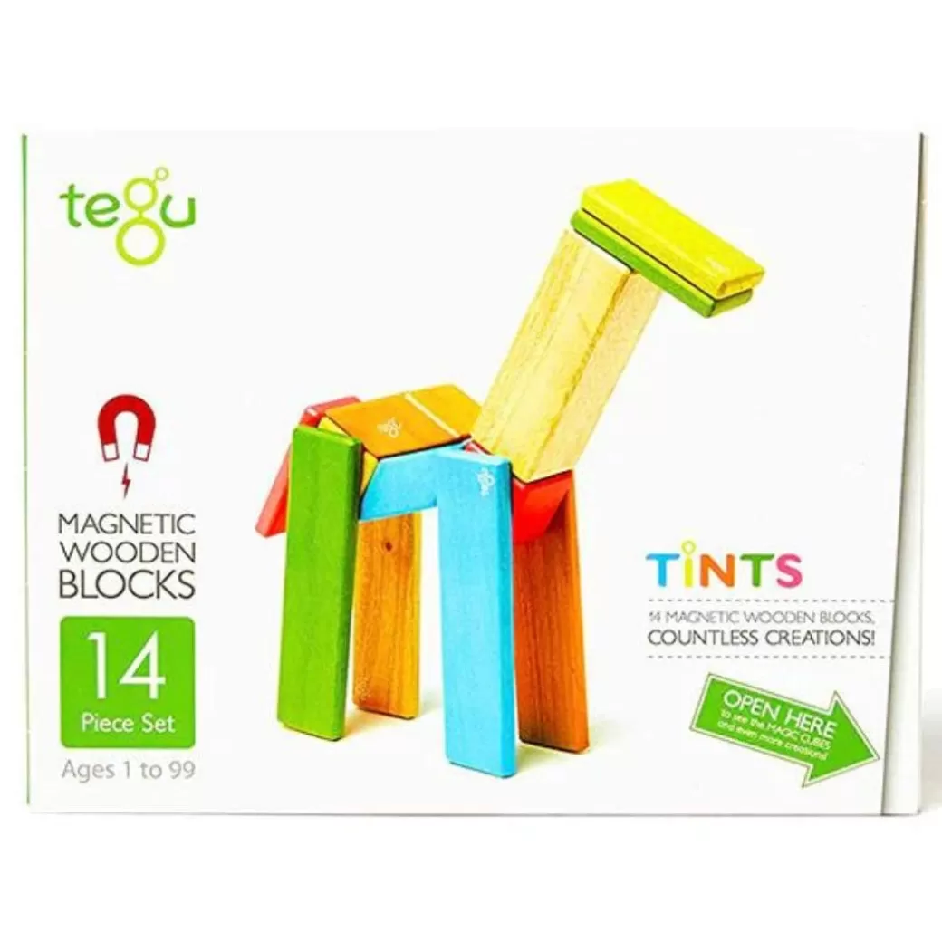 Tegu Magnetic Blocks>Magnetic Wooden Blocks - 14 Piece Set Tints