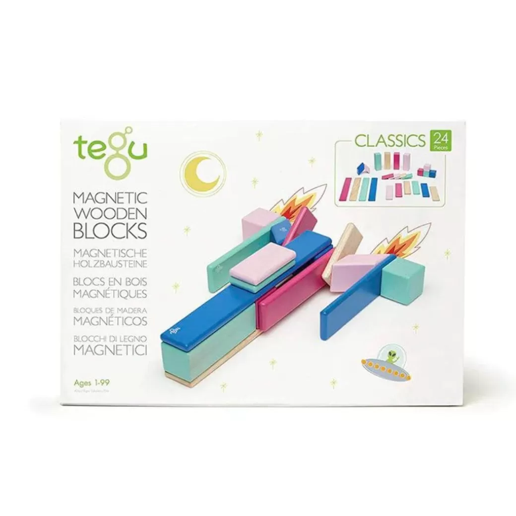 Tegu Magnetic Blocks>Magnetic Wooden Blocks - 24 Piece Set Blossom