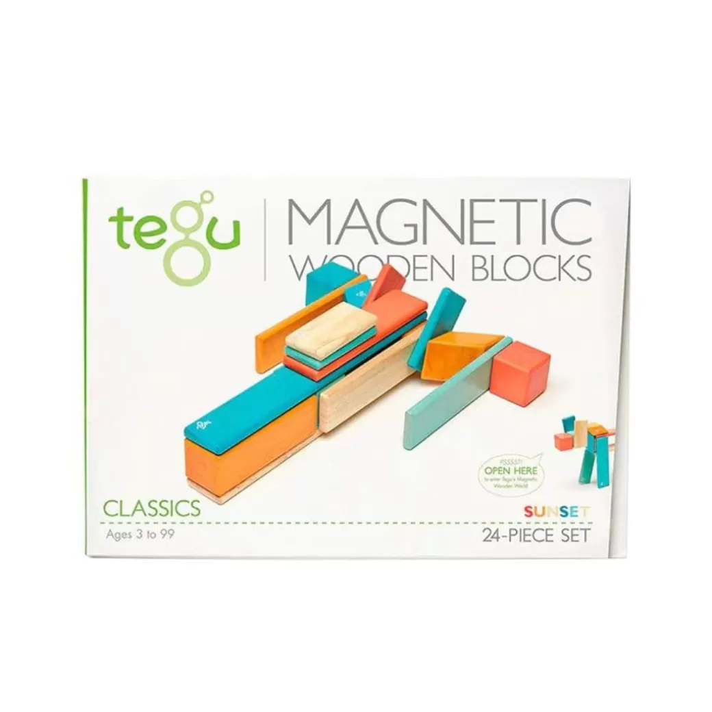 Tegu Magnetic Blocks>Magnetic Wooden Blocks - 24 Piece Set Sunset