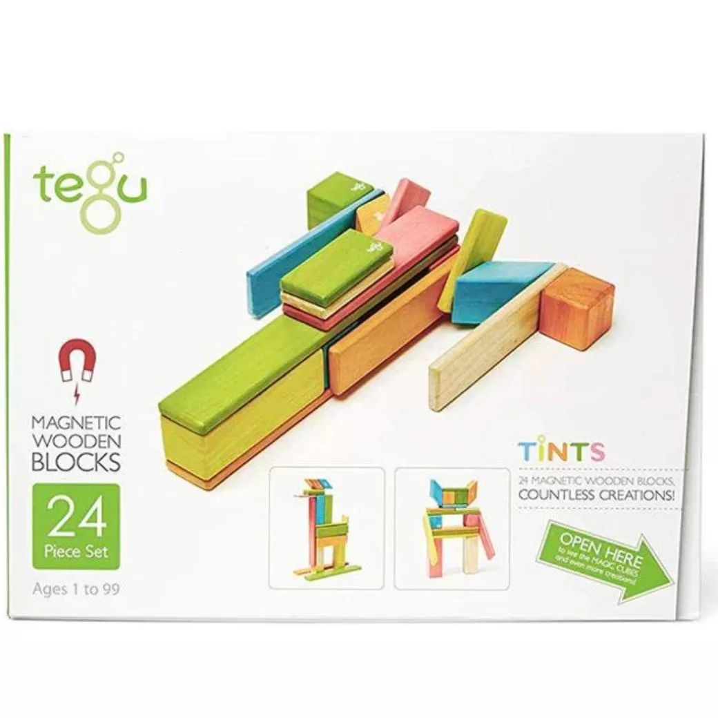 Tegu Magnetic Blocks>Magnetic Wooden Blocks - 24 Piece Set Tints