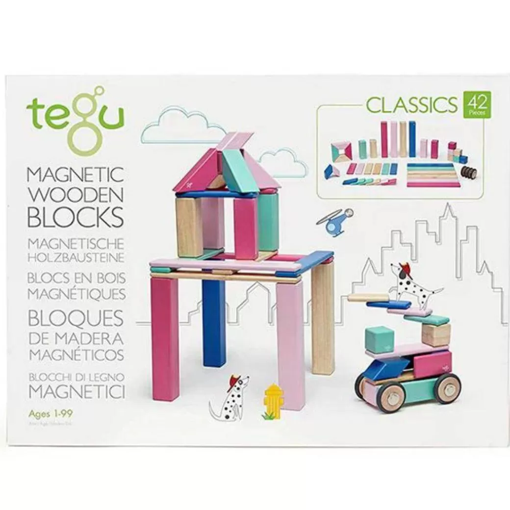 Tegu Magnetic Blocks>Magnetic Wooden Blocks - 42 Piece Set Blossom