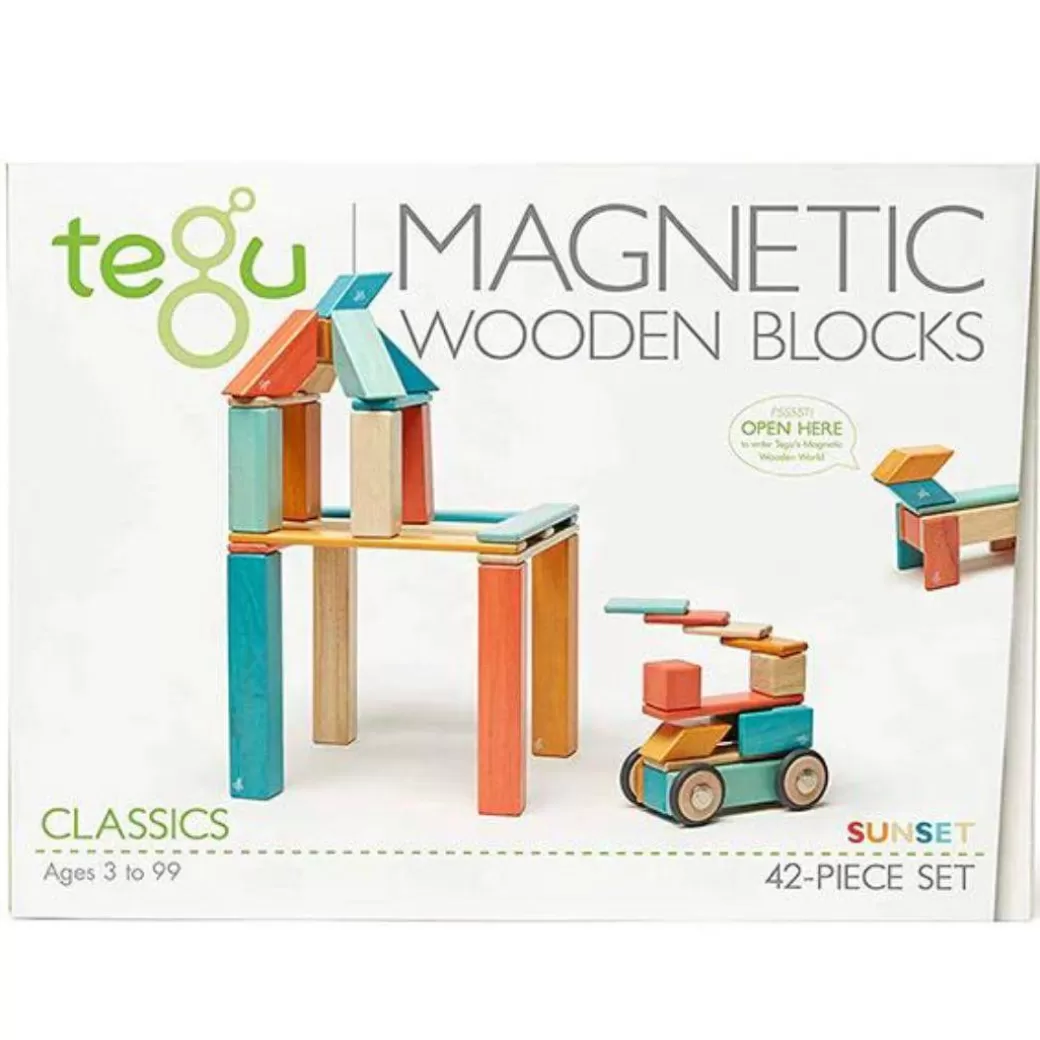 Tegu Magnetic Blocks>Magnetic Wooden Blocks - 42 Piece Set Sunset