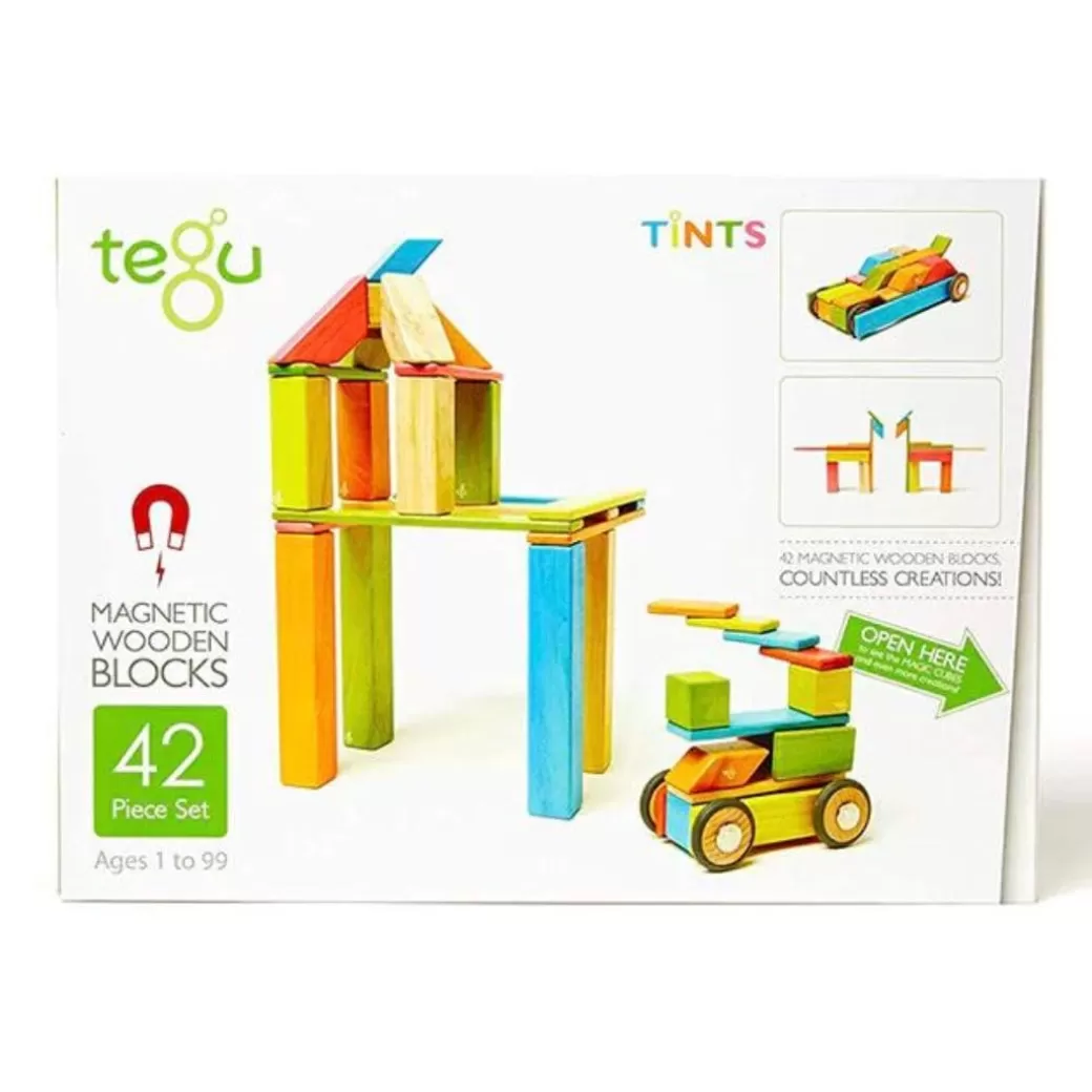 Tegu Magnetic Blocks>Magnetic Wooden Blocks - 42 Piece Set Tints