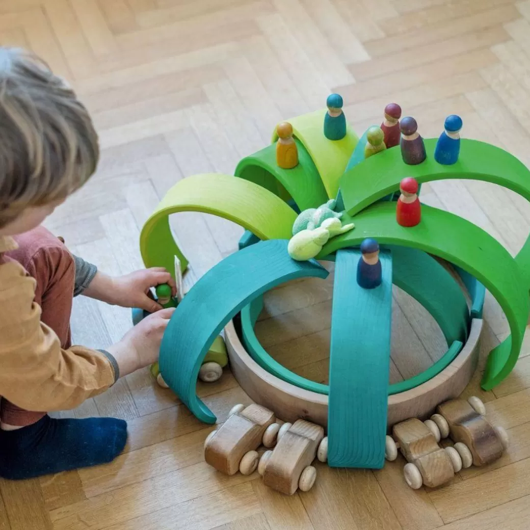 Grimm's Spiel & Holz Wooden Blocks>Meadow Green Wooden Rainbow Tunnel