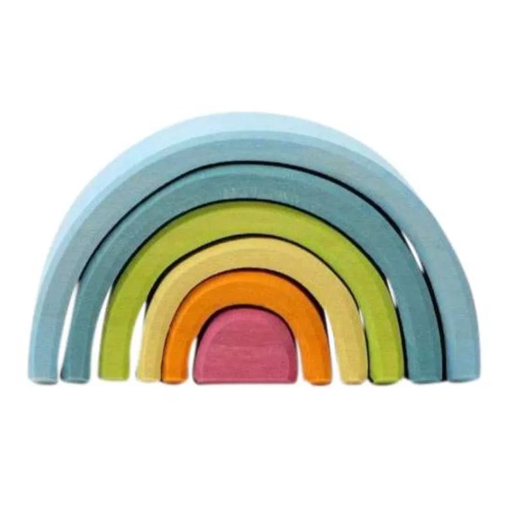 Grimm's Spiel & Holz Wooden Blocks>Mini Wooden Rainbow Stacker - Pastel