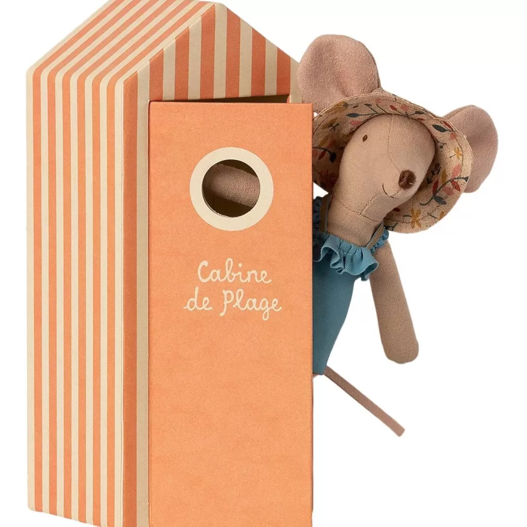 Maileg Stuffed Animals>Mom Mouse In A "Cabin De Plage" Cabana