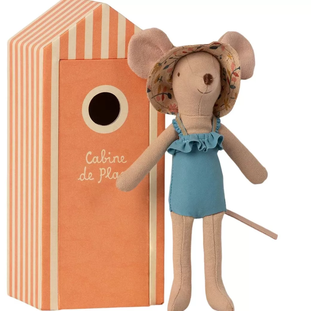 Maileg Stuffed Animals>Mom Mouse In A "Cabin De Plage" Cabana