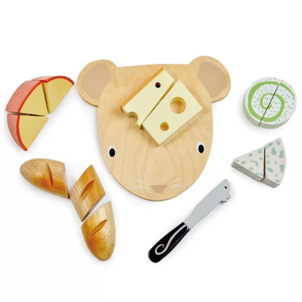 Tender Leaf Toys Kitchen & House Play>Mouse-Shaped Wooden Cheese Board Play Set