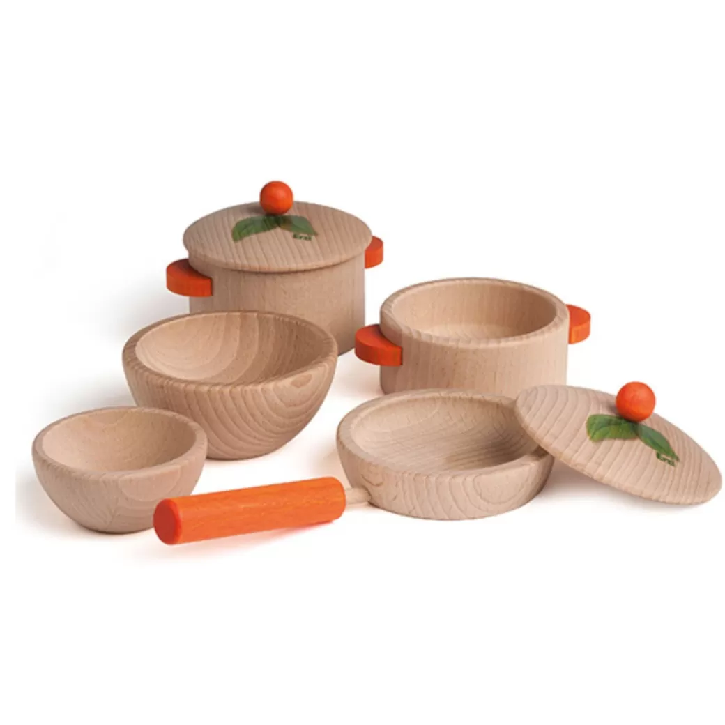 Erzi Kitchen & House Play>Natural Wooden Toy Cookware Set