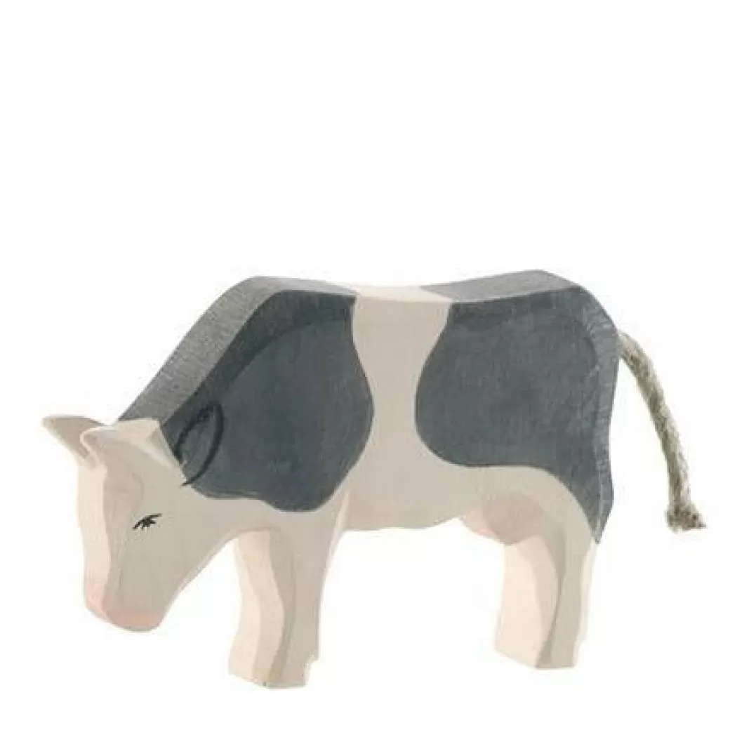 Ostheimer Wooden Figures> Cow, Black And White, Eating