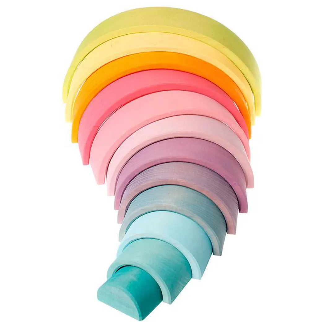 Grimm's Spiel & Holz Wooden Blocks>Pastel Large Wooden Rainbow Tunnel - 12 Piece