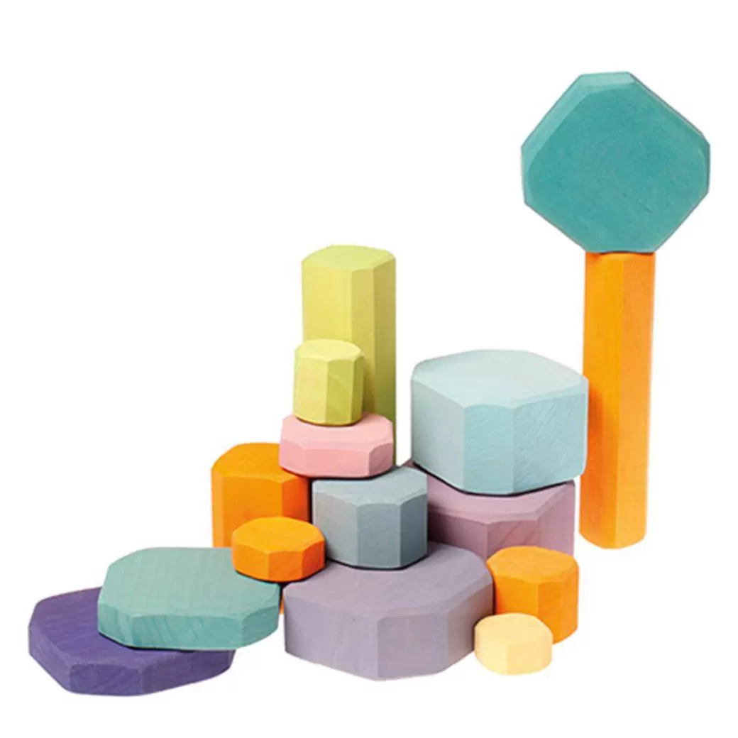 Grimm's Spiel & Holz Wooden Blocks>Pastel Tree Slices Wooden Building Blocks