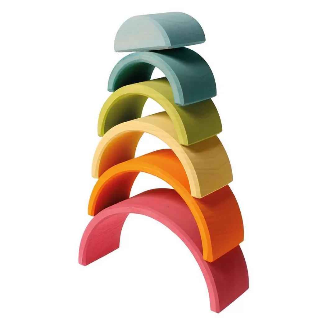 Grimm's Spiel & Holz Wooden Blocks>Pastel Wooden Rainbow Tunnel - 6 Pieces