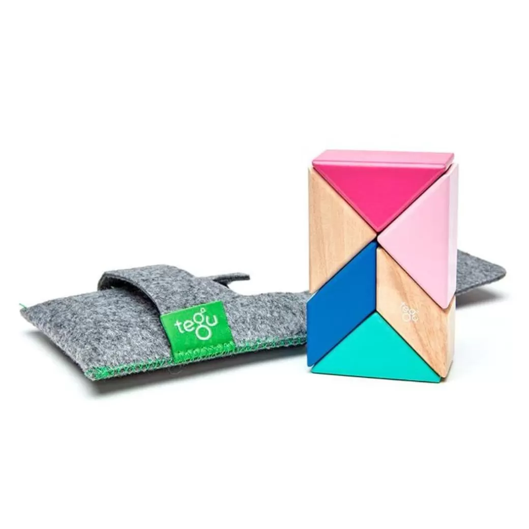 Tegu Magnetic Blocks>Pocket Pouch Prism Wooden Magnetic Blocks - Blossom