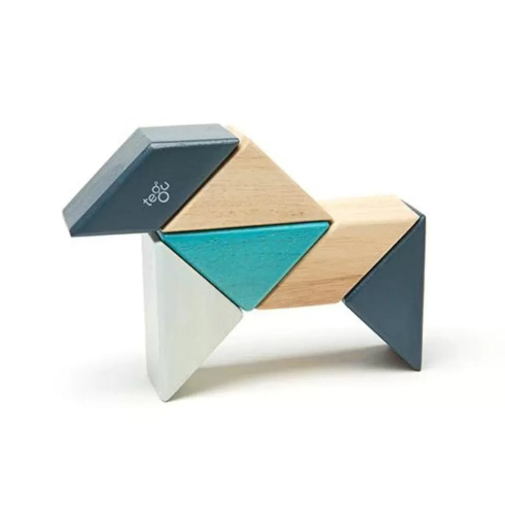 Tegu Magnetic Blocks>Pocket Pouch Prism Wooden Magnetic Blocks - Blues