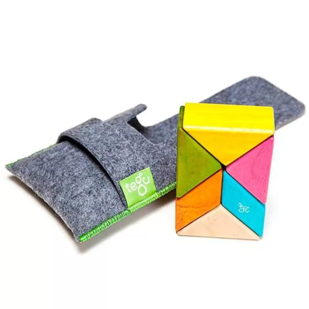 Tegu Magnetic Blocks>Pocket Pouch Prism Wooden Magnetic Blocks - Tints