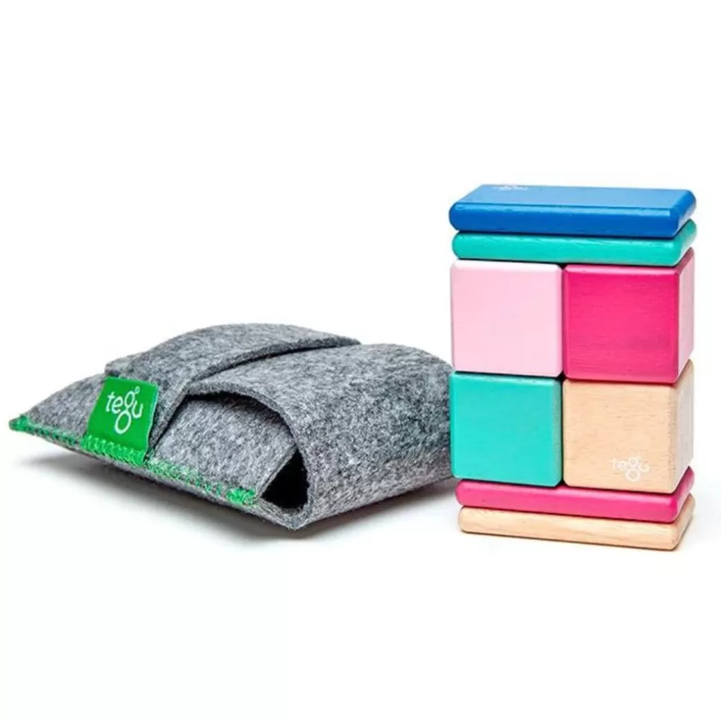 Tegu Magnetic Blocks>Pocket Pouch Wooden Magnetic Blocks - Blossom