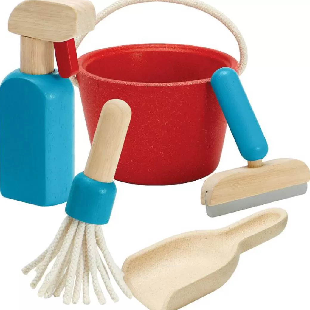 PlanToys Kitchen & House Play>Pretend Wooden Cleaning Toys Set