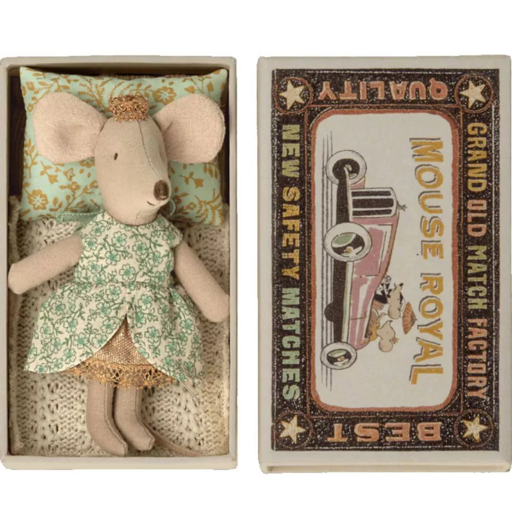 Maileg Stuffed Animals>Princess Little Sister Mouse In A Matchbox