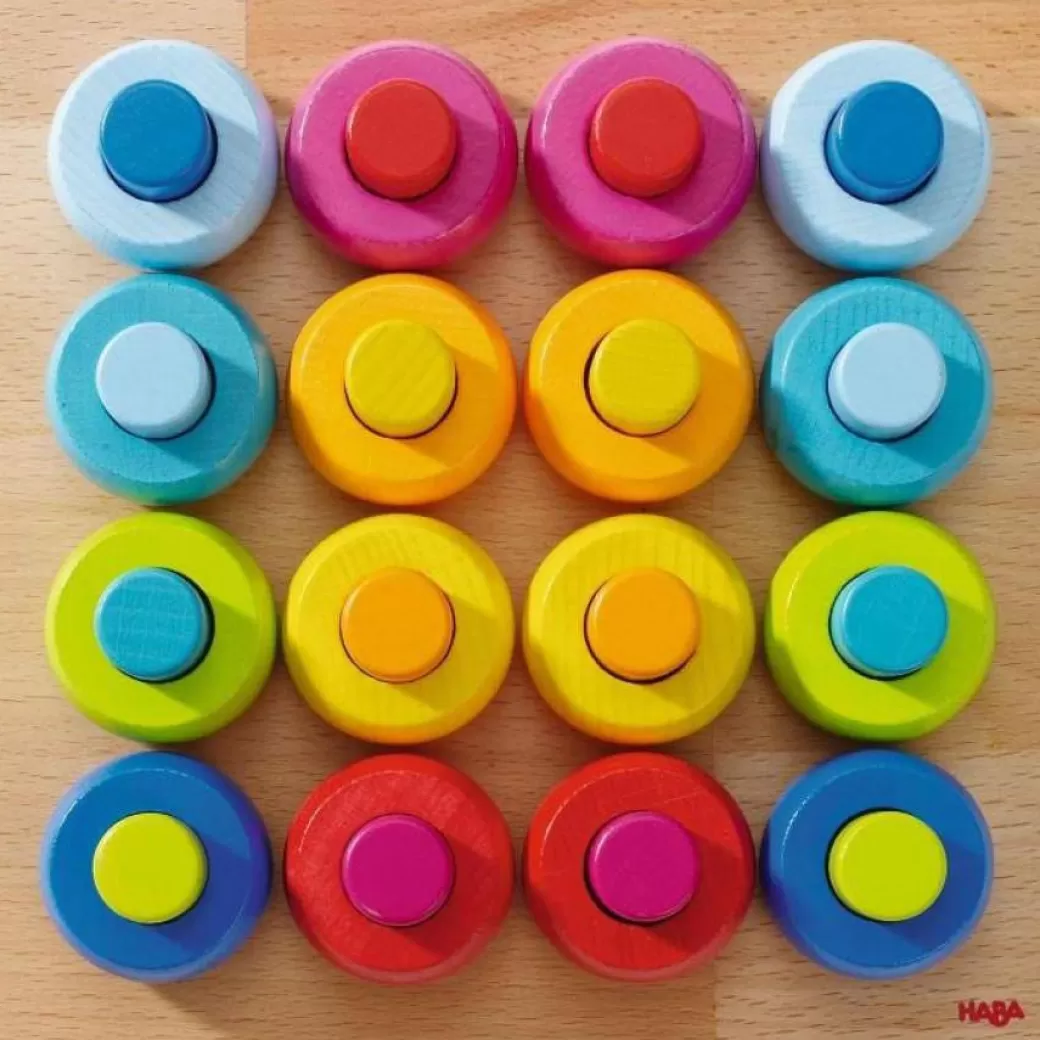 HABA Stacking & Sorting>Rainbow Whirls Pegs & Rings Game