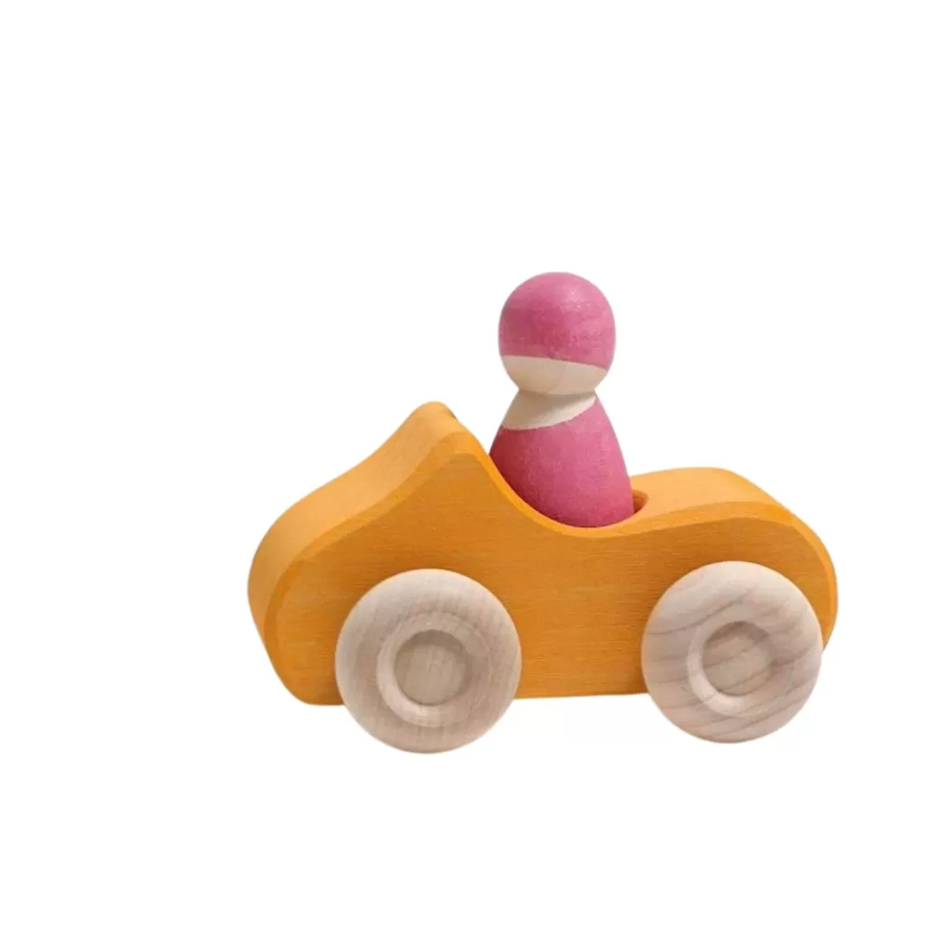 Grimm's Spiel & Holz Toy Vehicles>Small Yellow Convertible - Wooden Toy Car